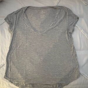 American Eagle Favorite Tee - Gray with White Stripes